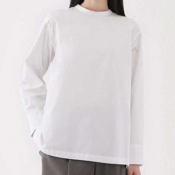 MUJI Women's White Easy-Dry‎ Organic Cotton Long Sleeve Blouse Size Small - Picture 1 of 11